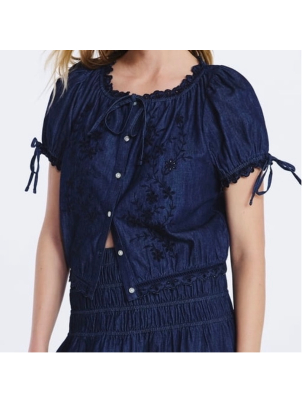 Free Assembly denim cropped blouse